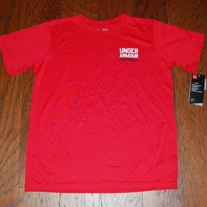 NWT Boys Under Armour Red Logo Tee Size L Large Dri-fit